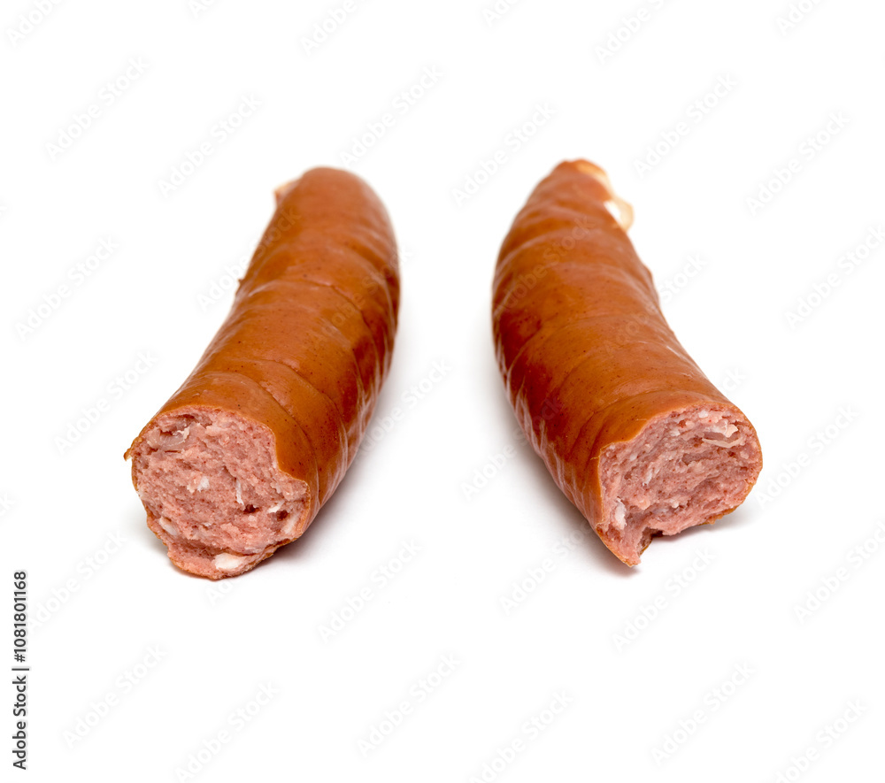 smoked sausage on a white background smoked sausage on a white background