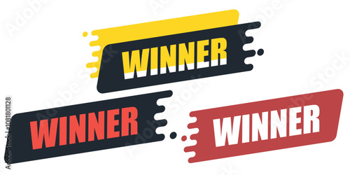 Winner banners with a modern design style. Labels for achievements and prizes in promotional and celebratory contexts.