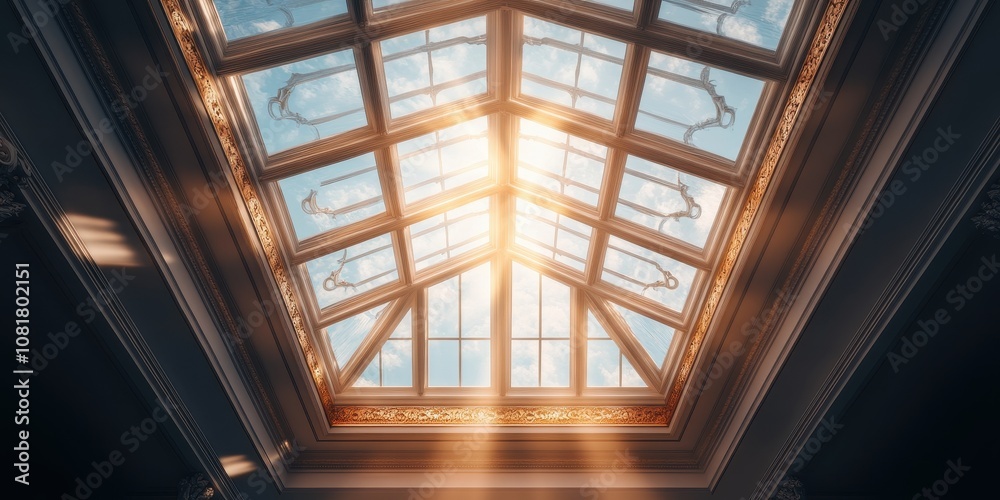 Elegant ornamental skylight featuring intricate arabesque designs, showcasing classic architectural beauty. Elegant ornamental skylight featuring intricate arabesque designs, showcasing classic architectural beauty.