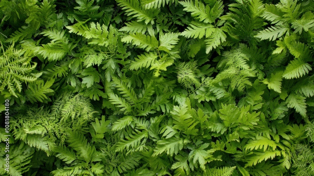 Close-up of delicate green ferns, creating a soft and refreshing natural background Close-up of delicate green ferns, creating a soft and refreshing natural background