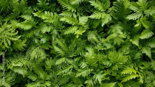 Close-up of delicate green ferns, creating a soft and refreshing natural background