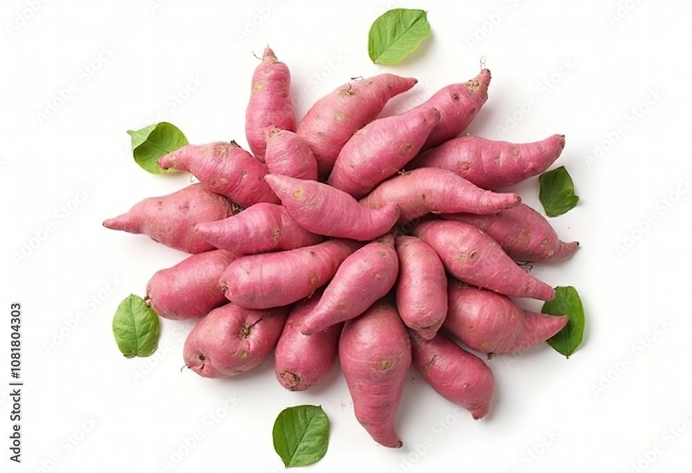 Several pink sweet potatoes on a white background Several pink sweet potatoes on a white background