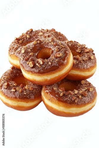 Glazed donuts with nuts and sugar.