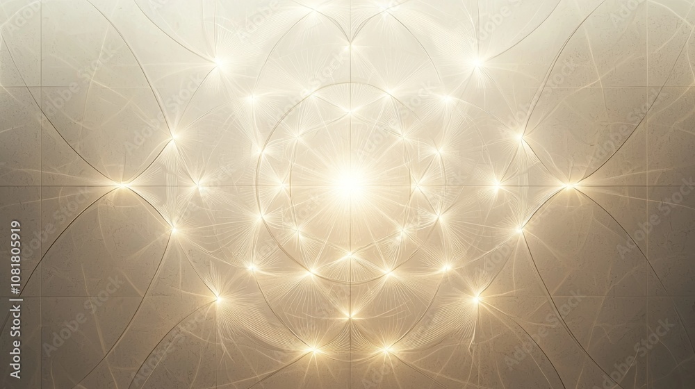 Minimalist glowing sacred geometry pattern on white background for text