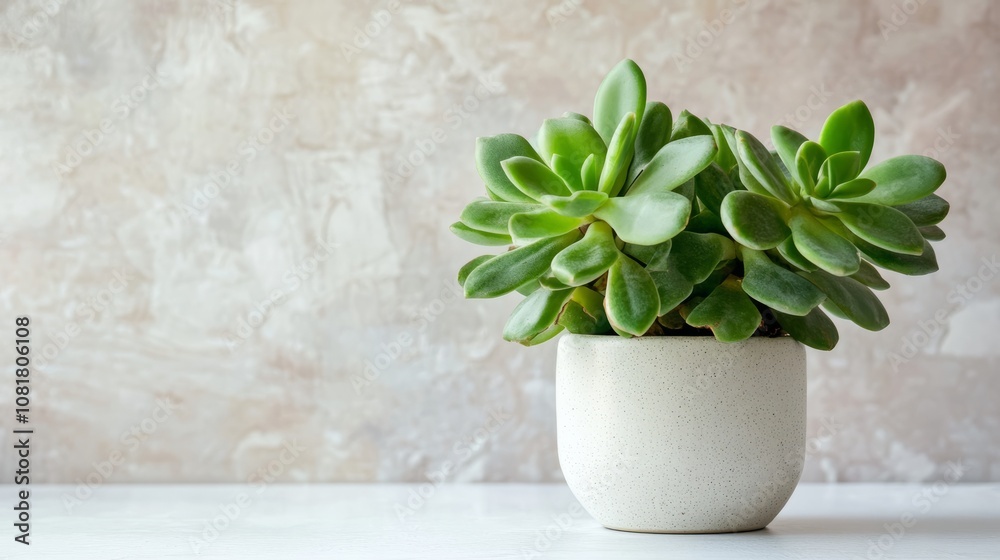 A small jade plant with round, fleshy green leaves, resting on a clean white surface A small jade plant with round, fleshy green leaves, resting on a clean white surface