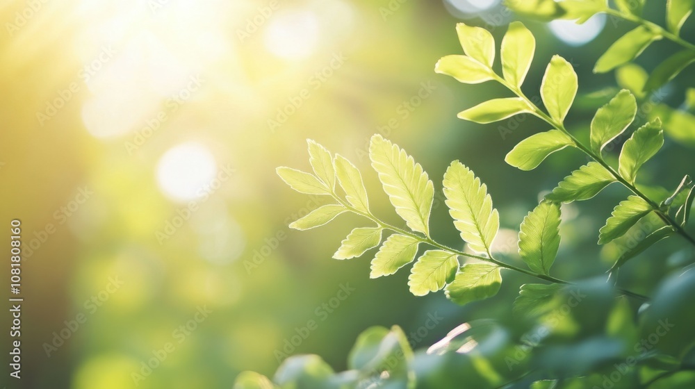 Green fern leaves in natural sunlight, forming a fresh and calming plant background Green fern leaves in natural sunlight, forming a fresh and calming plant background