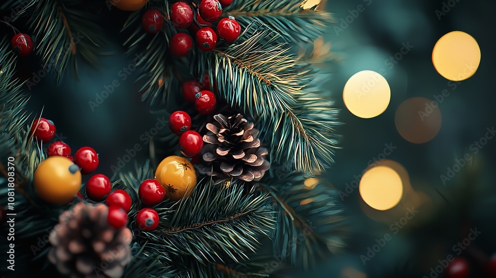 Christmas Frame Wreath with Evergreen Fir Tree and Red Berries Christmas Frame Wreath with Evergreen Fir Tree and Red Berries