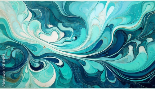 Abstract background, colors Aqua , Mint and Sky Blue reminiscent colors marbled paper or fluid art. fluidity and vibrant colors. Wallpaper abstract. ART. 