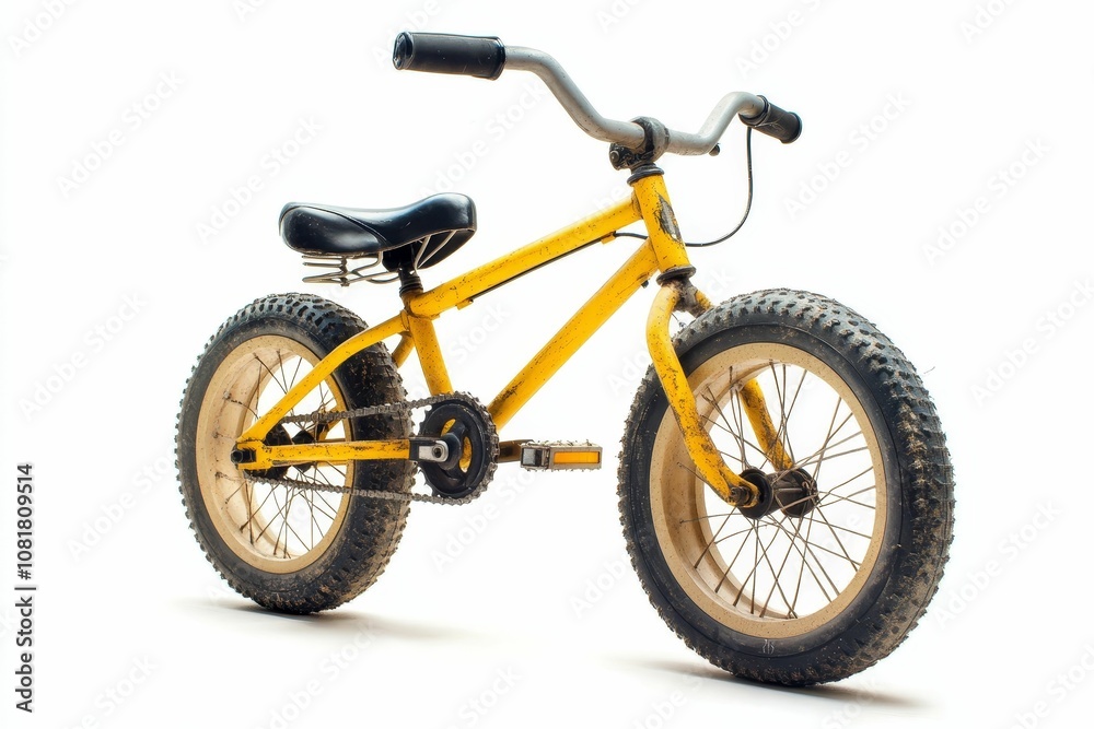 Yellow bicycle with black tires on white background. Yellow bicycle with black tires on white background.