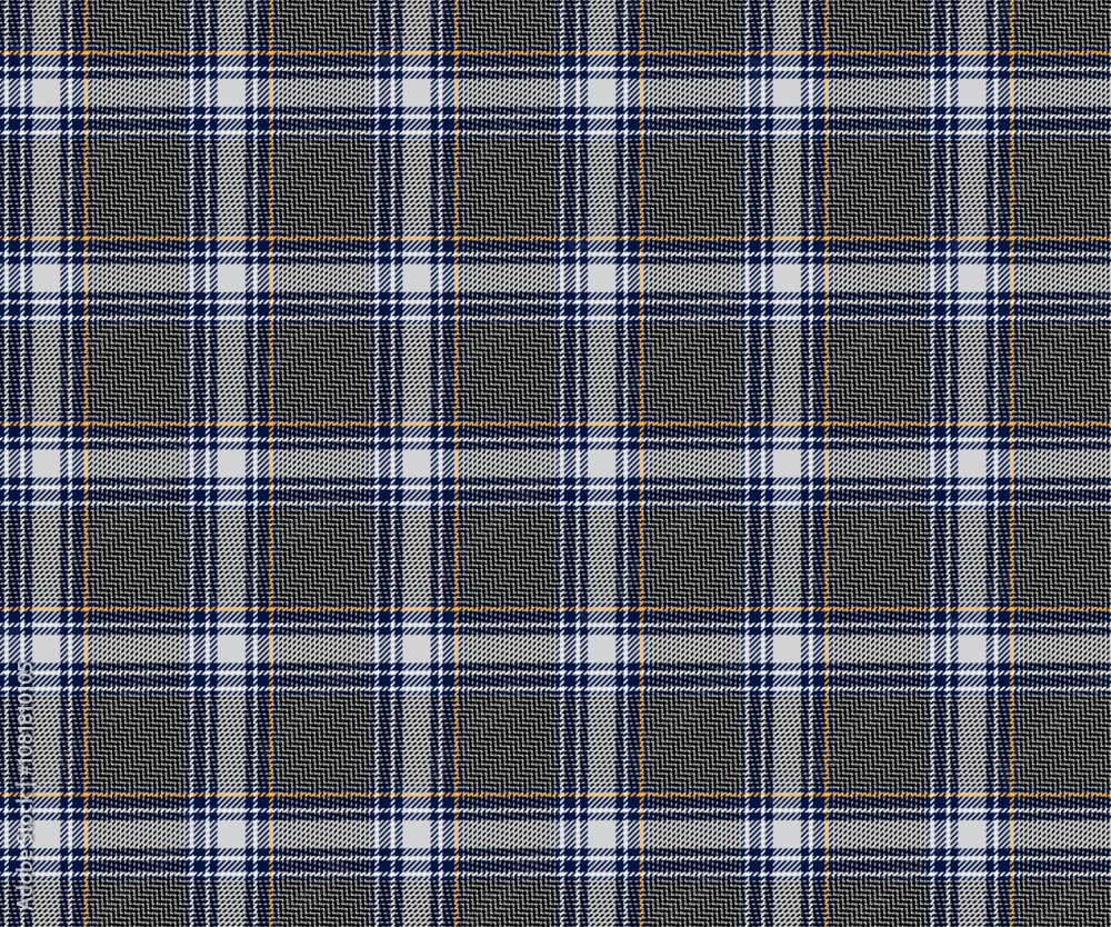 Plaid fabric pattern, grey, black, blue, yellow, seamless for textiles, and for designing clothes, skirts, pants or decorative fabrics. Vector illustration. Plaid fabric pattern, grey, black, blue, yellow, seamless for textiles, and for designing clothes, skirts, pants or decorative fabrics. Vector illustration.