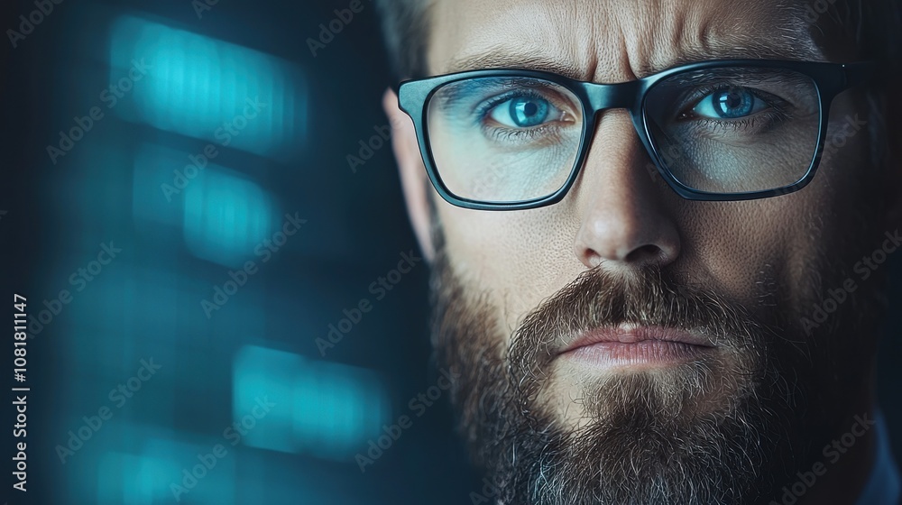 Business professional analyzing tech sector volatility in urban office portrait view corporate environment Business professional analyzing tech sector volatility in urban office portrait view corporate environment