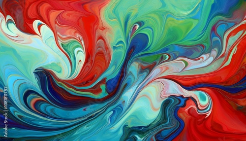 Abstract background, colors Red , Blue and Green reminiscent colors marbled paper or fluid art. fluidity and vibrant colors. Wallpaper abstract. ART. 