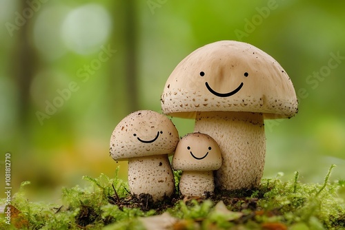 cartoonist illustration of smiling group of mushrooms