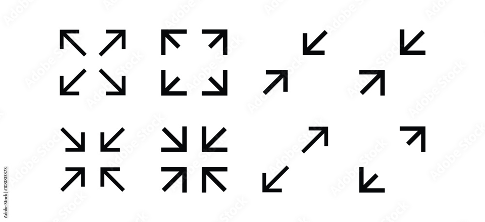 Fullscreen vector Icon with Arrows. Expand Maximize and minimize signs for Screen Fullscreen vector Icon with Arrows. Expand Maximize and minimize signs for Screen
