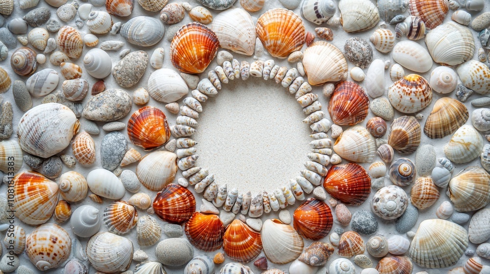 Obraz premium Mandala made of pebbles and shells for banner text