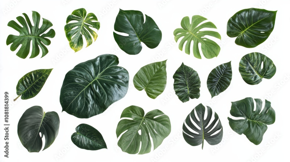 set of green leaves isolated on white