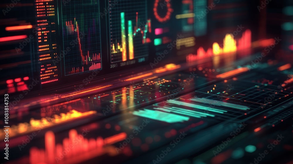 A futuristic digital dashboard with glowing graphs and data visualizations. A futuristic digital dashboard with glowing graphs and data visualizations.