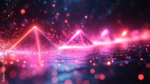 Dynamic neon pyramid structures digital art environment futuristic concept abstract imagery vibrant lights