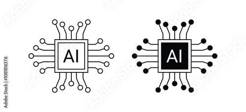 Artificial intelligence icon design emblem collection. AI Circuit chip digital smart mind network symbol vector illustration.