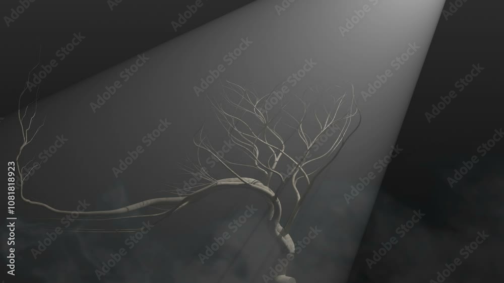 Time laps tree grow with god rays and smoke for your any project.  