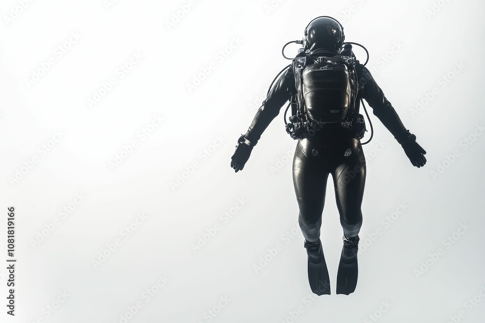 Diver in black suit with flippers. Diver in black suit with flippers.