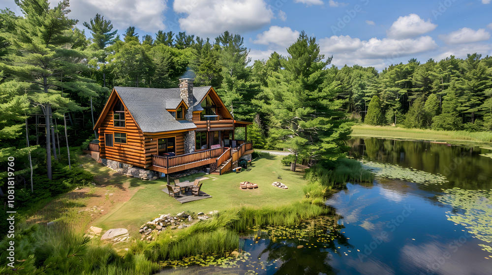 Quintessential Vacation Log Cabin Nestled Between Pristine Lake and Dense Pine Forest Quintessential Vacation Log Cabin Nestled Between Pristine Lake and Dense Pine Forest