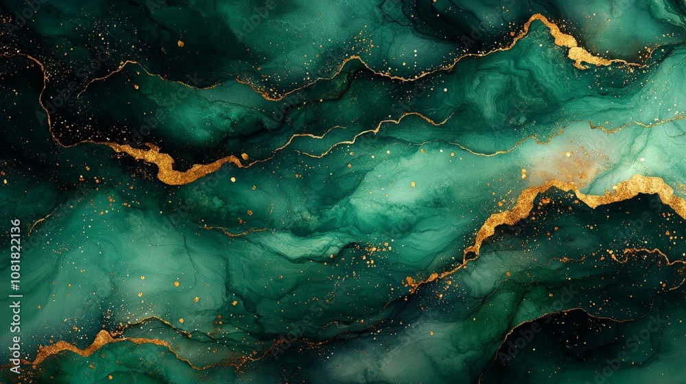 Abstract fluid art featuring green tones and gold accents, creating a luxurious visual effect. Abstract fluid art featuring green tones and gold accents, creating a luxurious visual effect.