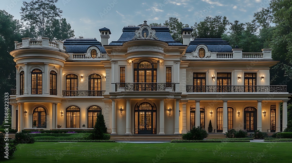 Naklejka premium Architectural elegance in the exterior design of a luxury mansion picture