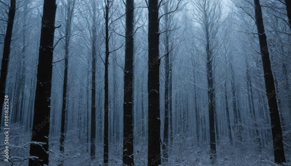 Fototapeta premium Snowflakes drifting through the air in a forest 