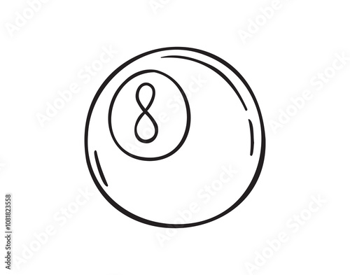 Hand drawn doodle billiard ball number 8 icon. Outline isolated billiard ball number eight on white background.