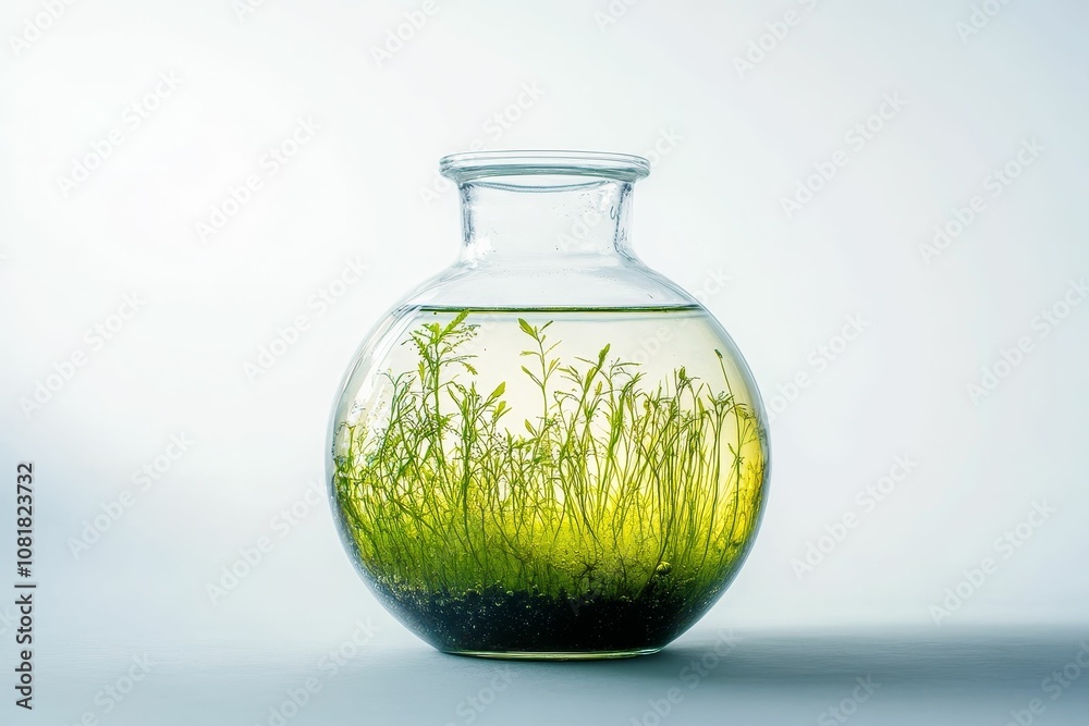 Green plants growing in glass jar. Green plants growing in glass jar.