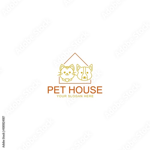 Dog cat pet house home line icon isolated on white background