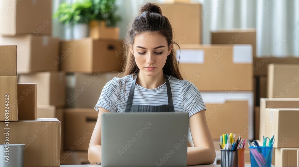 The Woman Working at Laptop The Woman Working at Laptop