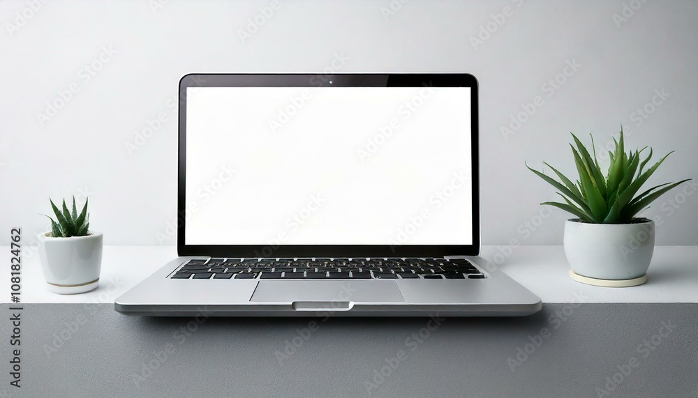 Fototapeta premium Mockup blank laptop screen in white isolated background template