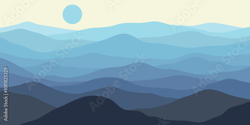 Mountain colors, translucent waves, sunset, abstract glass shapes, modern background, design vector illustration