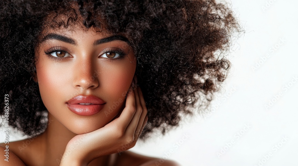 A Stunning Portrait of a Beautiful Woman with Gorgeous Curly Hair Showcasing Natural Beauty A Stunning Portrait of a Beautiful Woman with Gorgeous Curly Hair Showcasing Natural Beauty