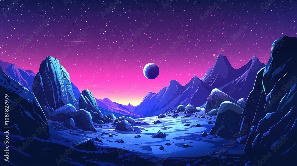 Obraz premium A Vibrant Night Sky Above a Stark, Rocky Landscape