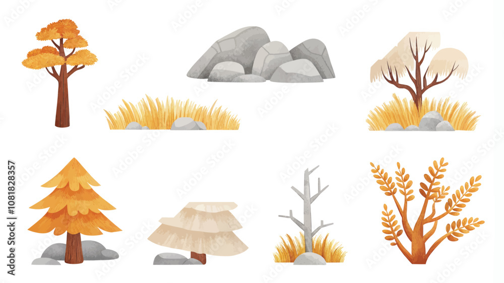 Naklejka premium Set of different autumn trees. Vector illustration in a flat style.
