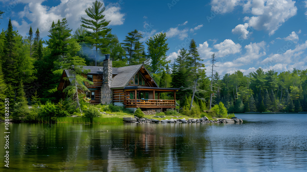 Quintessential Vacation Log Cabin Nestled Between Pristine Lake and Dense Pine Forest Quintessential Vacation Log Cabin Nestled Between Pristine Lake and Dense Pine Forest