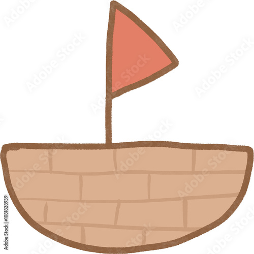 Cartoon ship with red flag