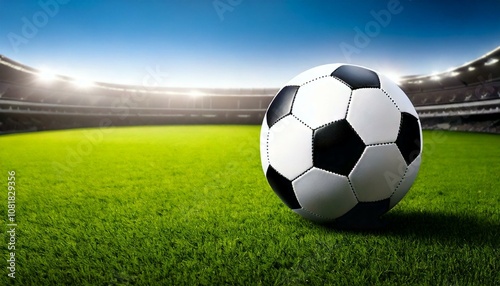 Soccer ball on grass background