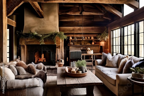 rustic farmhouse reclaimed wood exposed beams and a cozy and inv photo