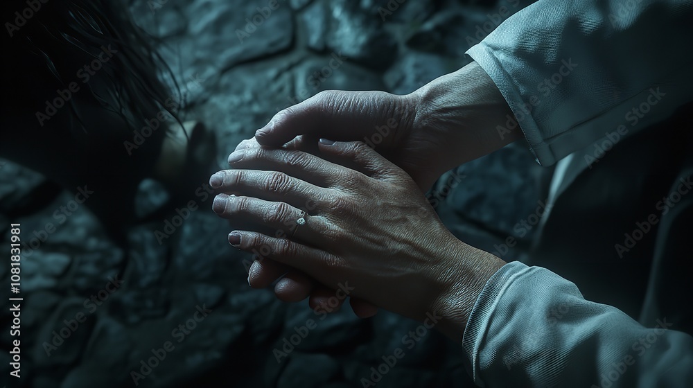 A person gripping a rock with determination and focus A person gripping a rock with determination and focus