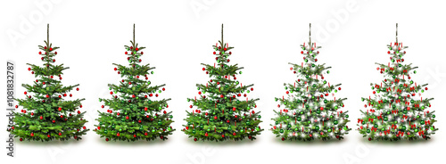 Fünf Schöne Weihnachtsbäume unterschiedlich geschmückt