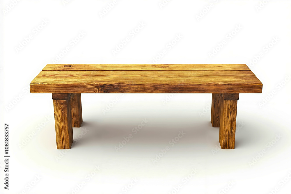 A wooden bench sitting on top of a white surface A wooden bench sitting on top of a white surface
