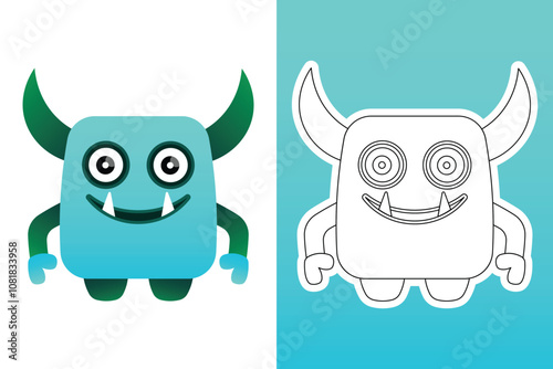 cute blue monster design vector. Design for digital print,stickers and coloring book