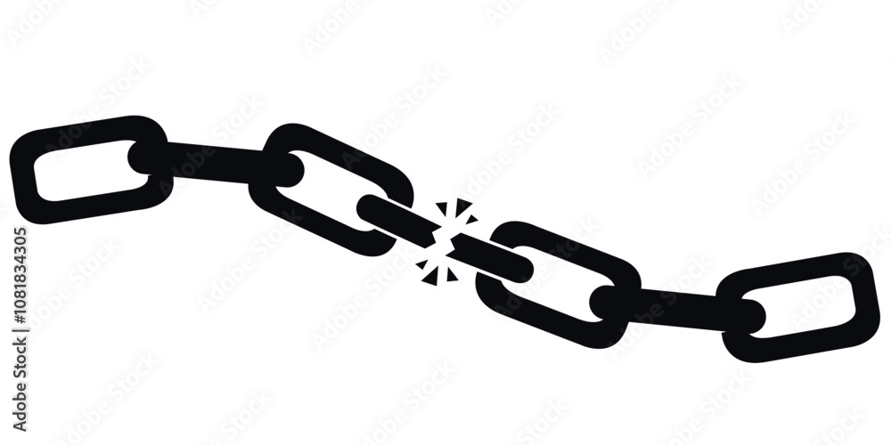 Fototapeta premium Broken chain link symbolizing weakness or separation.