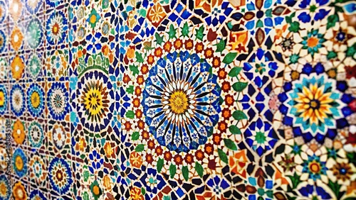 Closeup of beautiful Moroccan tilework floral pattern