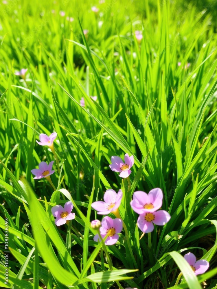 Fototapeta premium Vibrant green grass in full bloom on a sunny spring day, landscape, summer