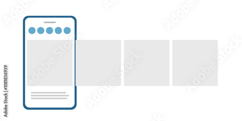 Mobile phone icon with three horizontal placeholders, simulating a carousel of images or content.